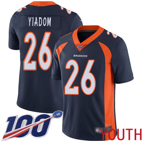 Youth Denver Broncos #26 Isaac Yiadom Navy Blue Alternate Vapor Untouchable Limited Player 100th Season Football NFL Jersey
